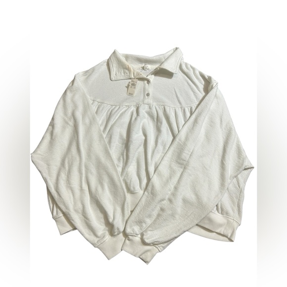 aerie Tops - aerie White Long-Sleeve Polo Pullover Sweatshirt